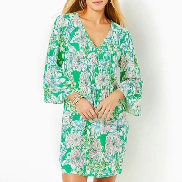 LILY PULITZER FLORAL PLEATED LONG SLEEVE DRESS! Adorable! S/0 - Picture 1 of 7
